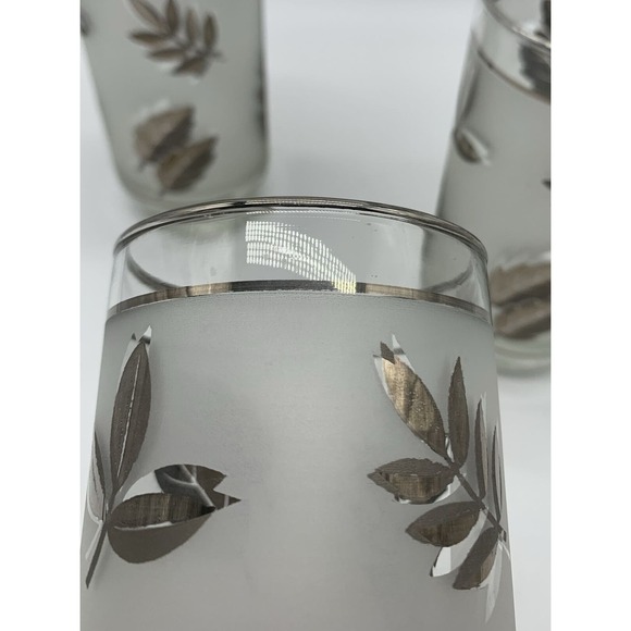 VINTAGE MCM LIBBEY FROSTED SILVER Foliage GLASSES 12 Oz SET OF 4 EUC - Picture 4 of 7